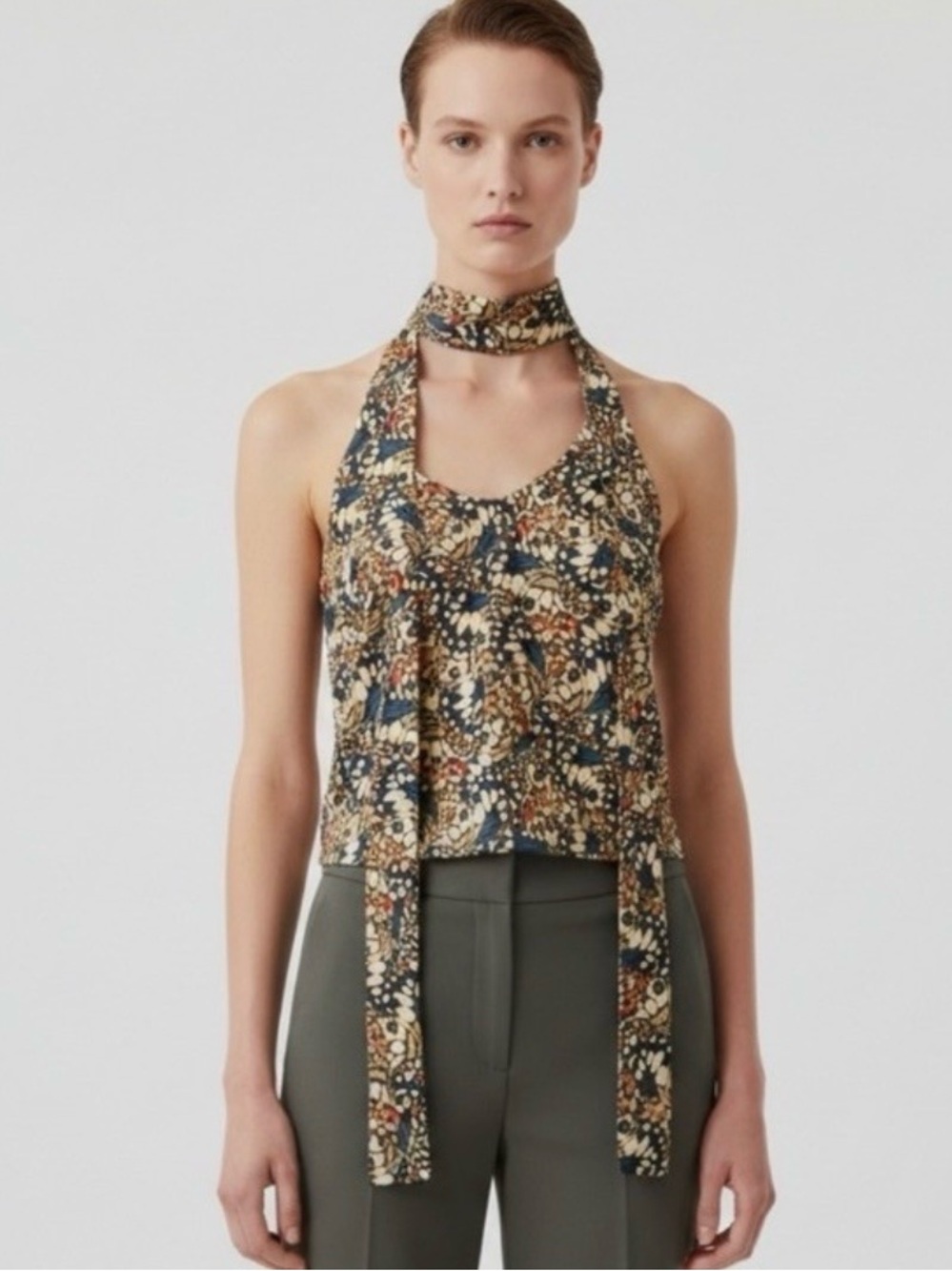 Wildfang Floral Halter Tie-Neck Camisole in Navy, Cream & Rust